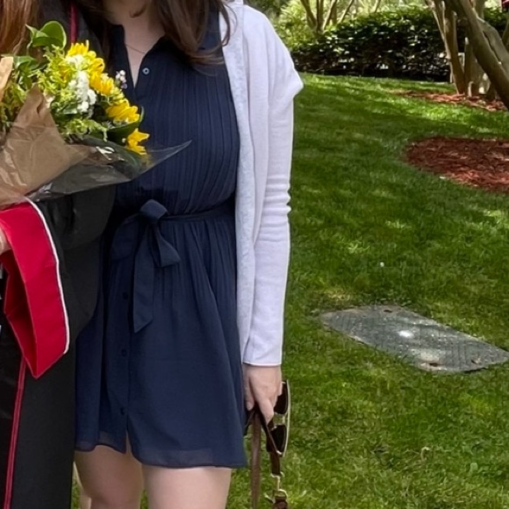 Navy Abercrombie Mini Button Down Pleated Dress with Belt